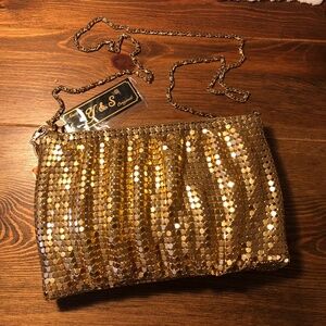 NEW Y&S Gold Metal Mesh with a Strap Evening Purse